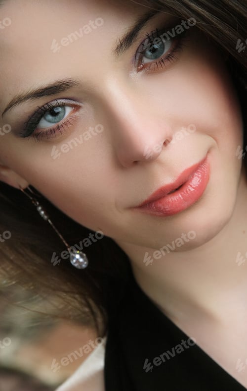 Preview: Portrait Of Beautiful Girl With Curly Hair Luxuriant