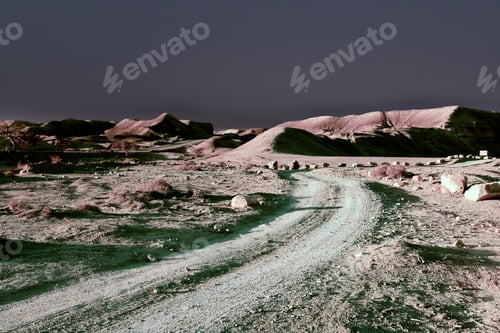 Preview: Dirt Road In The Negev Desert In Israel At Night, Vintage Style Toned Picture