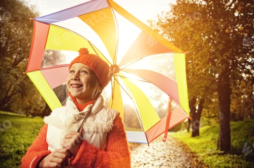 Preview: Beautiful Little Girl With Colorful Umbrella