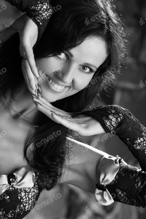 Preview: Portrait Of Beautiful Girl With Curly Hair Luxuriant