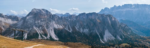 Preview: Picturesque Autumn Alps Mountain Scene. View From Famous Italian Dolomites Seceda Rock, Sass