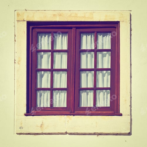 Preview: Window In The Wall Of Portuguese Home, Retro Image Filtered Style
