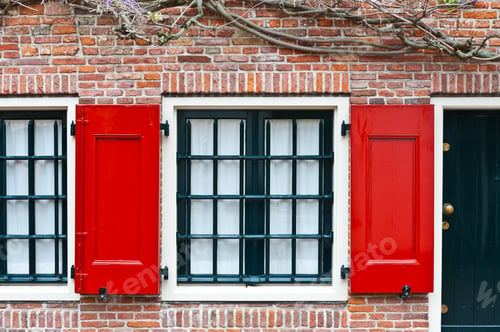 Preview: Window With Red Shutters In The Dutch City