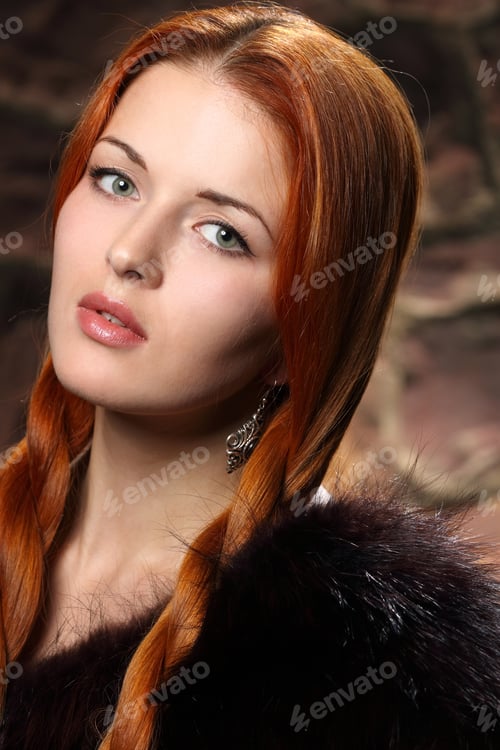 Preview: Portrait Of Beautiful Girl With Red Hair