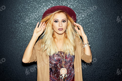 Preview: Beautiful Fashionable Girl Posing Over Black Wall