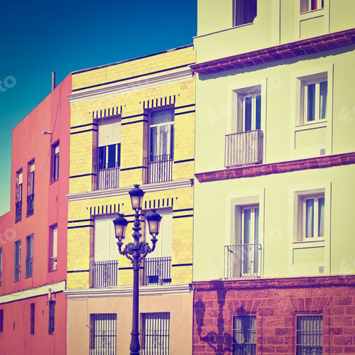 Preview: Facades Of The Houses In The Spanish City Of Cadis, Instagram Effect