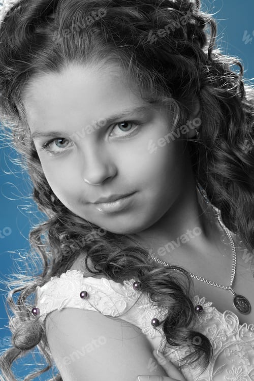 Preview: Portrait Of Beautiful Girl With Curly Hair Luxuriant