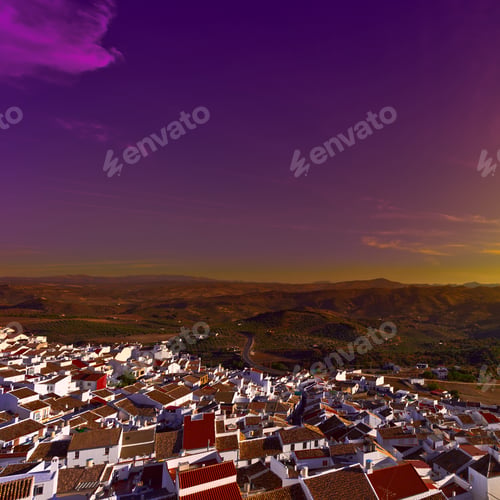 Preview: Bird'S Eye View On The Red Tiles Of The Spanish Town, Sunset