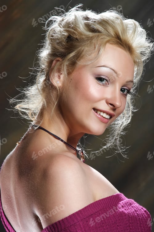 Preview: Portrait Of Beautiful Girl With Curly Hair Luxuriant