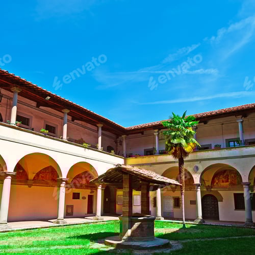 Ancient Well In The Courtyard Of A Monastery In Italy