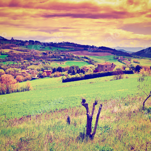 Preview: Green Sloping Meadows Of Tuscany At Sunset, Instagram Effect