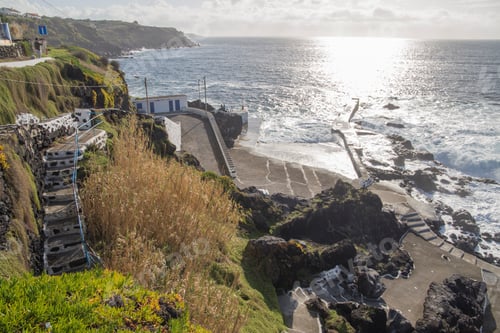 Preview: Cinco Ribeiras Typical Village In Terceira Island Azores Portugal. The Harbour.