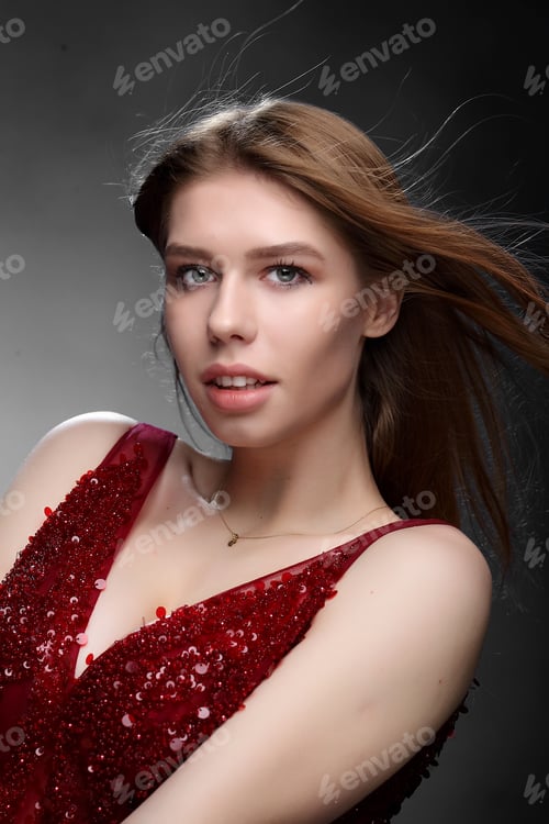 Preview: Beautiful Sexy Girl On Studio Equipment . Long Beautiful Hair. Vivid Emotions