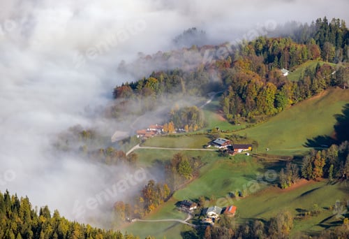 Preview: Autumn Alps Mountain Misty Morning View From Jenner Viewing Platform, Schonau Am Konigssee