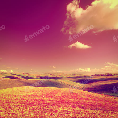 Preview: Stubble Fields On The Hills Of Sicily At Sunset, Instagram Effect