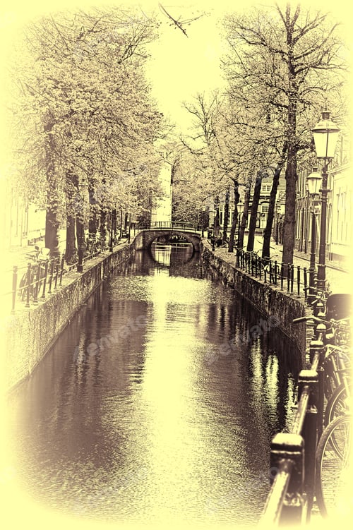 Preview: Urban Scene In Amersfoort With Typical Local Architecture And Many Bicycles. Street View With Bikes