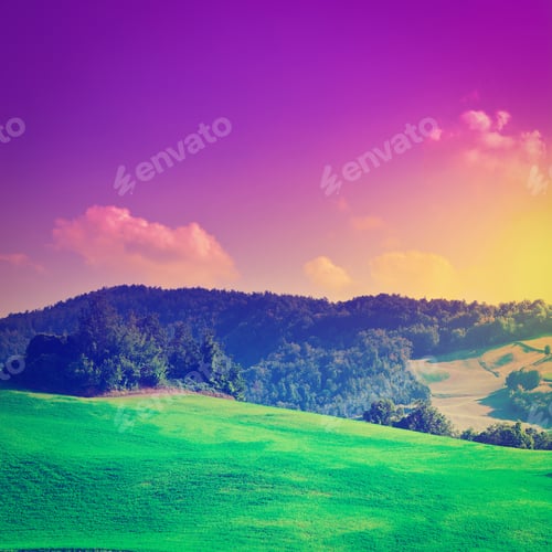 Preview: Plowed Sloping Hills Of Tuscany At Sunset, Instagram Effect
