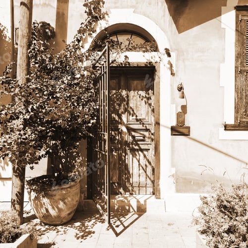 Preview: Facade Decorated With Flower In Tel Aviv, Vintage Style Sepia