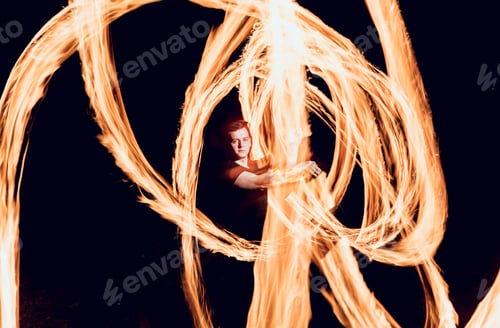 Preview: Fire Show. Fire Performance At The Night. Background