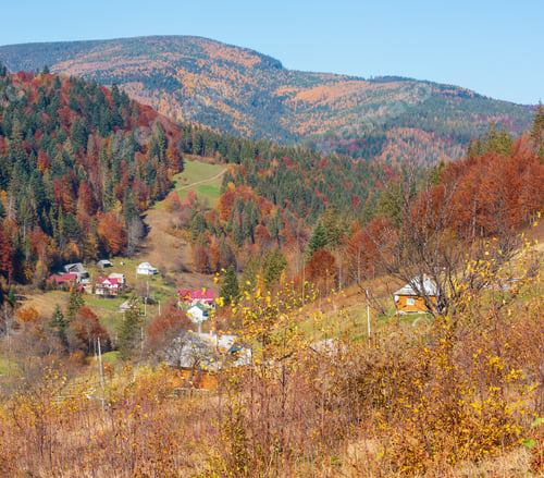 Preview: Autumn Carpathian Village Landscape (Ivano-Frankivsk Oblast, Ukraine). Rural Scene.