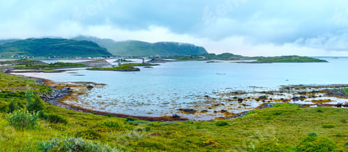 Preview: Summer Cloudy Sea Lofoten Panorama (Norway).