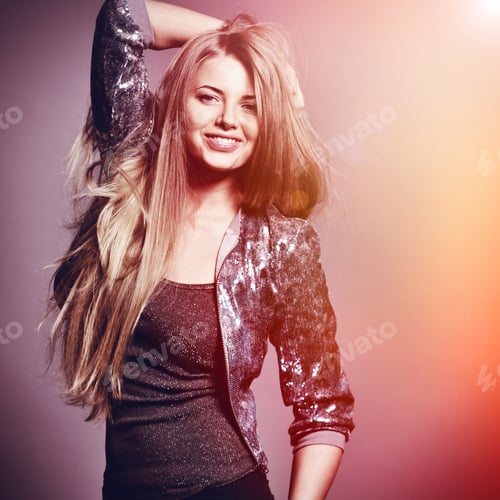 Preview: Beautiful Sensual Fashion Woman. Multicolored Pop Art Photo Toned In Warm Colors