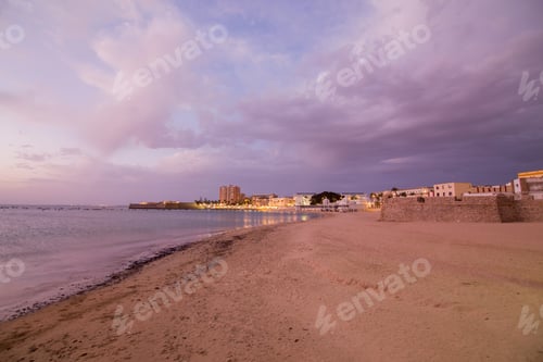 Preview: Twilight In Cadiz City Andalusia Spain Caleta Beach And San Sebastian Castle