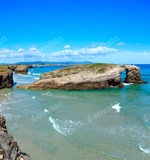 Preview: Cantabric Coast Summer Landscape (Cathedrals Beach, Lugo, Galicia, Spain). Two Shots Stitch Image.