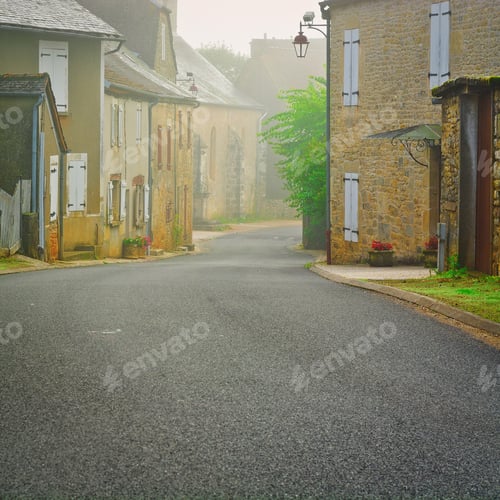 Preview: French Village Street In The Morning Mist, Instagram Effect