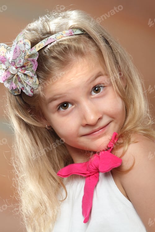 Preview: Portrait Of A Little Girl With Beautiful Hair And A Bright Dress