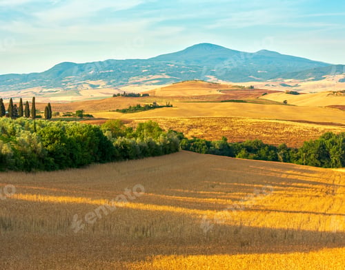 Preview: Beautiful Landscape Of Tuscany Summer Morning Sunrise Countryside In Italy.
