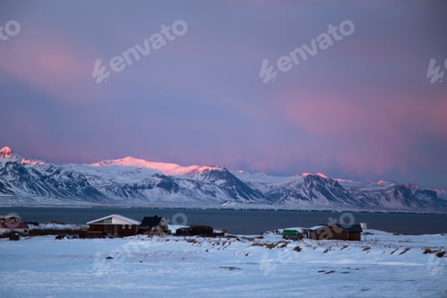 Preview: Sunset In Arnarstapi Village Snaefellsnes Peninsule West Of Iceland In Winter