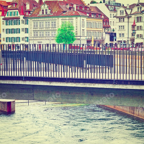 Preview: Bridge Over The River Reuss In The City Of Lucerne, Switzerland, Instagram Effect
