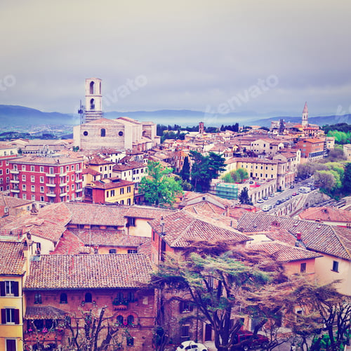 Preview: Aerial View To Historic Center Of The City Of Perugia In Italy, Instagram Effect