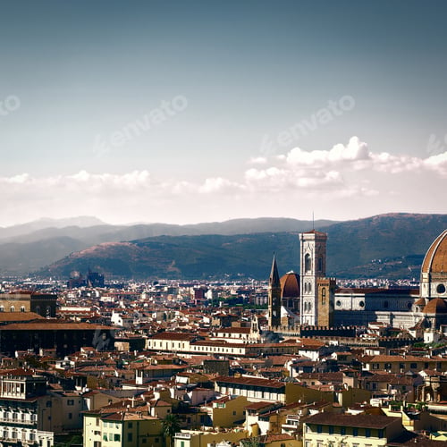 Preview: Florence Cityscape With Duomo Santa Maria Del Fiore, Vintage Style Toned Picture