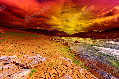 Preview: River On The Bottom Of Canyon In The Cantabrian Mountain, Sunset