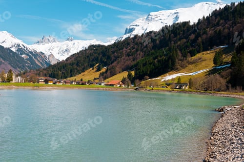 Preview: Pond On The Background Of Snow-Capped Alps, Switzerland