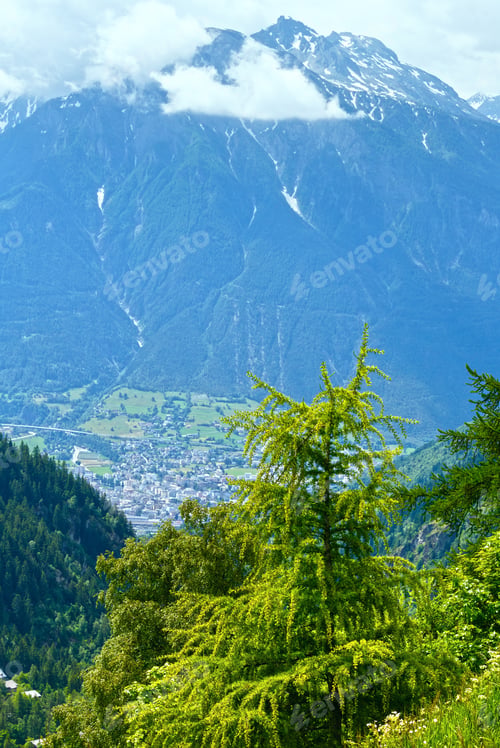 Preview: Summer Mountain Landscape With Snow On Mount Top (Alps, Switzerland)