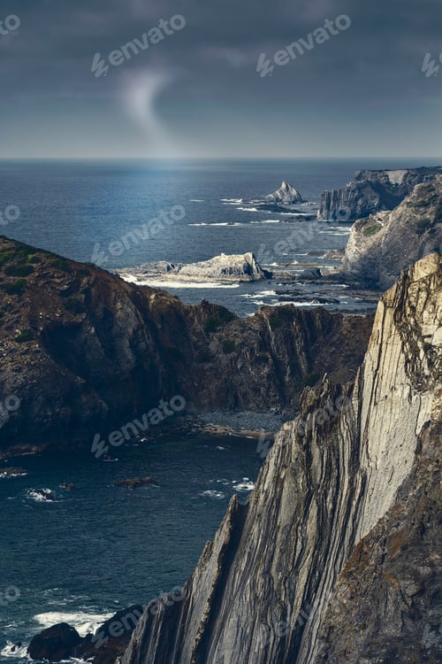 Preview: Portuguese Atlantic Ocean Beach In The Light Of The Moon. Breathtaking Landscape And Nature Of The
