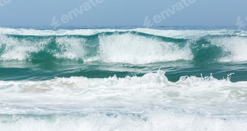 Preview: Sea Surf Wave With Foam And Splashes. View From Beach.