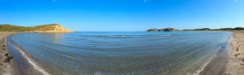 Preview: Sandy Beach Morning Landscape (Narta Lagoon, Vlore, Albania). Three Shots Stitch High-Resolution