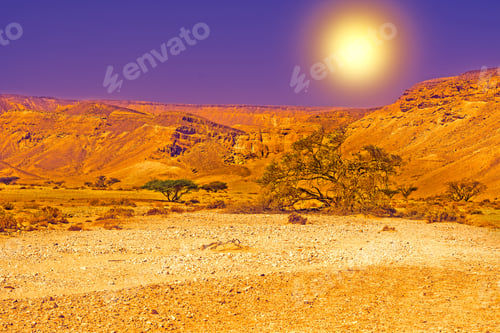 Preview: Rocky Hills Of The Negev Desert In Israel At Sunset. Breathtaking Landscape Of The Rock Formations