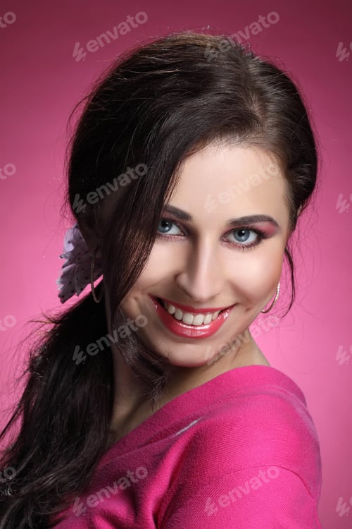 Preview: Portrait Of Beautiful Girl With Curly Hair Luxuriant