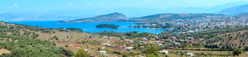 Preview: Summer Top View Of Ksamil Town, Albania. Four Shots Stitch High-Resolution Panorama.