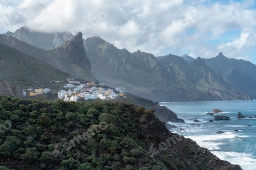 Preview: Tenerife, Canary Islands, Spain. Western Coast View, Mountain Anaga And Costal Village Almaciga
