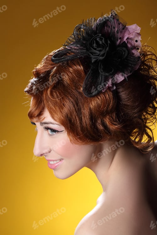 Preview: Portrait Of A Beautiful Girl With Curly Hair Luxuriant