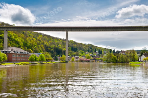 Preview: Concrete Bridge And Embankment Of The River Meuse In The Belgian City Of Dinant