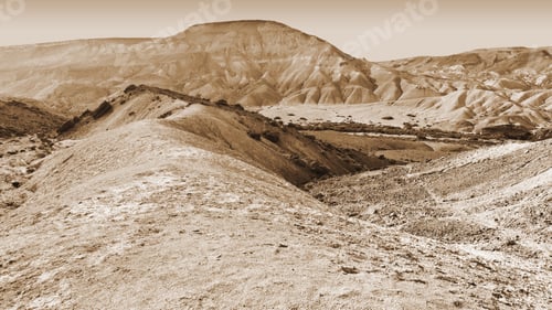 Preview: Rocky Hills Of The Negev Desert In Israel, Vintage Style Sepia