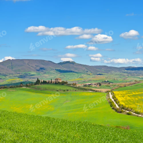 Preview: Farmhouse And Green Sloping Meadows Of Tuscany