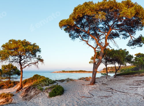 Preview: Aegean Sea Coast Landscape In Sunset Sun Rays. View From Karidi Beach (Chalkidiki, Greece).